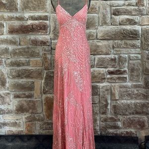 NWT- Adrianna Papell Coral Sequin Gown, Size 14